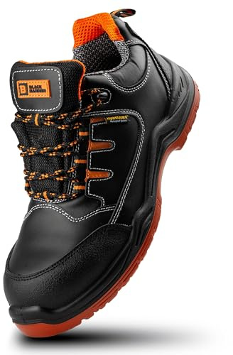 Black Hammer Men's Safety Trainers Genuine Leather Waterproof Composite Toe Cap Professional Work Shoes Non-Slip Lightweight Comfortable for Outdoor and Indoor Use 9007 (8 UK) Black