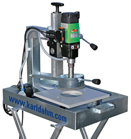 Karl Dahm Bohrständer KDB-200 I Stabiles Fliesenbohrgerät für die härtesten Fliesen I Mit integrierter Pumpe I Wasserwanne & Gerät trennbar – 40103