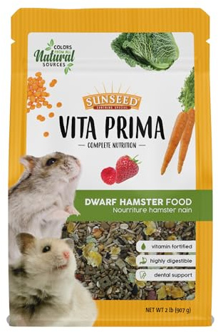 Vitakraft Sunseed Vita Prima Dwarf Hamster Food 2 lb Bag with Fruits Vegetables Grains and Seeds Providing Wholesome Daily Nutrition and Foraging Variety for Happy Healthy Small Pets