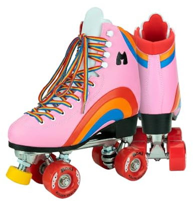 Moxi Rainbow Rider Roller Skates for Women - Beautiful, Durable, Supportive Rainbow Skates with Padded Lining, a Sturdy Plate, and Soft Outdoor Wheels - Pink Heart - Size 8