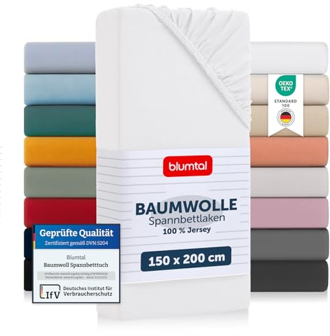Blumtal Basics Bomullslakan 2-pack 150/190 x 200 cm - 100% bomullslakan, upp till 25 cm madrasshöjd, Vit
