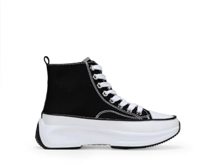 BOSANOVA Sneakers Zapatillas Abotinadas Altas Tobilleras con Detalles a Contraste con Suela de Plataforma con dentado. Cierre con Cordones. Calzado para Mujer Negro 39