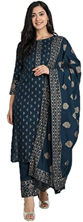 Conjunto kurta indio para mujer con top kurti dupatta y pantalón, S