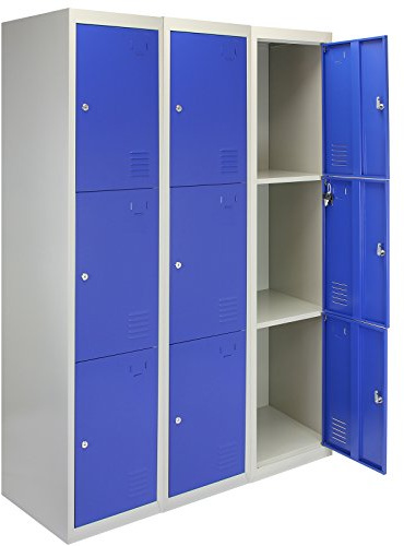MonsterShop - 3 Taquillas Metálicas para Montar con 3 Puertas Azules 45x114x180cm con Estantes llaves Imanes Portatarjetas Nombre Casilleros Metalicos Metal Locker Escuela Gimnasio Vestuario y Oficina