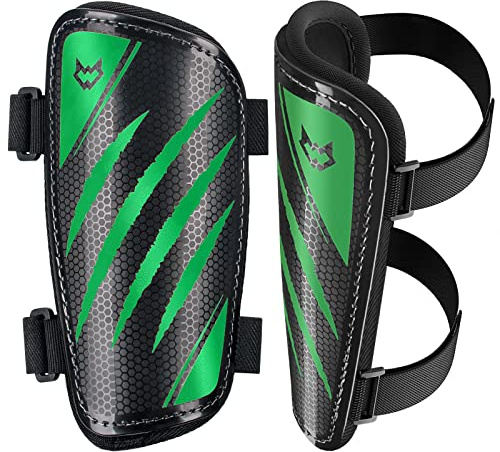 WVVOU Espinilleras Niños, Espinilleras de Fútbol para Niños y Niñas, Espinilleras de Fútbol para Hombres con Doble Correa Ajustable, Super Resistentes a los Impactos, Ligeras