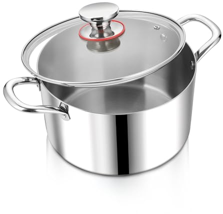Herogo Kochtopf, Edelstahl Kochtopf Induktion mit Glasdeckel, Ø 24 cm/ 5,6 L Suppentopf Fleischtopf Nudeltopf Spaghettitopf zum Kochen, Gesund & Unbeschichtet, Backofenfest, Saucepans with Lid