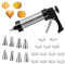 Gebäckpresse Edelstahl Profi mit 13 Schablonen und 8 Tüclen Garnierspritze Tragbar Kekspresse Spritzgebäck Presse Gebäckspritze DIY Biscuit Maker Kit Zum Backen Und Dekorieren Von Kuchen Keksen