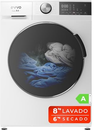 EVVO Lavadora secadora 8 kg + 6 kg, Vapor, Motor Inverter, Lavado y Secado en 1 Hora, Tambor ePROTECT, Smart LOAD, 1400 rpm, Clase energética A, Carga Frontal, Nova (8/6kg, Blanco)
