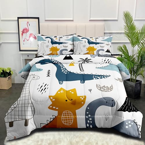 ZZXHG Piumino 220 x 240 Dinosauro dei cartoni animati – Piumino 2 persone in morbida microfibra, copripiumino 4 stagione, trapuntato, ondulato, set di biancheria da letto con 1 piumino + 2 federe 65 x