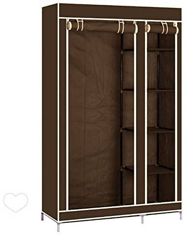 RELOVE Armadio Guardaroba Pieghevole 110 * 45 * 178cm in Marrone,Cabina Tessuto con Anta Richiudibile, 6 Scomparti,Appendiabiti,Camera da Letto Custodia de Campeggio