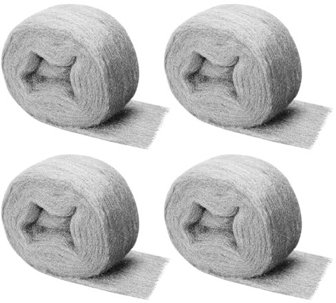 Shineboc Steel Wool for Mice Control 4 Pcs, 3.1x13 Ft Wool, for Gap Fill Fabric, Keep Mice Away from Holes, Siding, Pipeline, Vents in Garden, House, Hardware DIY Kit（ #0000 Fine）
