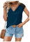 GORGLITTER Bluse Damen Sommer Blusen mit Spitzen Blusentop Kurzarm Oberteil Blusenshirt mit Pailletten Blau S