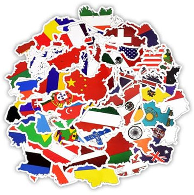 Adesivi con bandiera nazionale, 50 pezzi, adesivi impermeabili con mappa del paese, adesivi con bandiera del mondo, portatili per feste, per ragazze, ragazzi, studenti, bambini