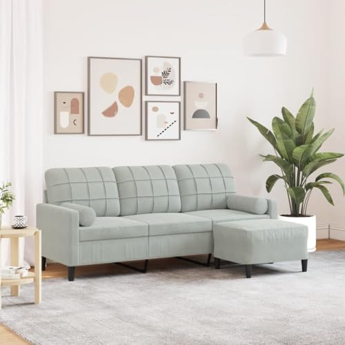 IKAYAA Sofá de 3 Plazas con Taburete Patas de Madera Sofá de Salon de Terciopelo Sofá Chaise Longue Moderno para Salon Oficina 180 cm Gris Claro 3037816_es