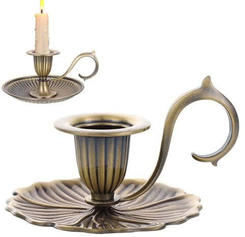 Taper Candle Holder with Finger Ring, Vintage Metal Candlestick Holder Stand Table Decorative Candle Centerpiece Holder, Retro Chamberstick Holder for Wedding Dinning Party Fireplace Mantel