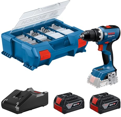 Bosch Professional 18V System sladdlös borrskruvdragare GSR 18V-65 (borstlös motor, huvudlängd 166, inkl. 2 x GBA 4.0Ah-batterier, 82 AC, L-Case)