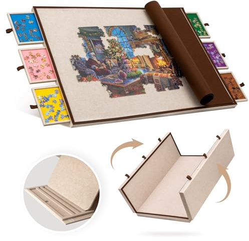 Becko US 2000 Piece Foldable & Tilting Puzzle Board with 6 Drawers & Cover, Lightweight & Portable Puzzle Table with Built-in Stand for Angle Adjustment, for 2000 1500 1000 Pieces Jigsaw Puzzles