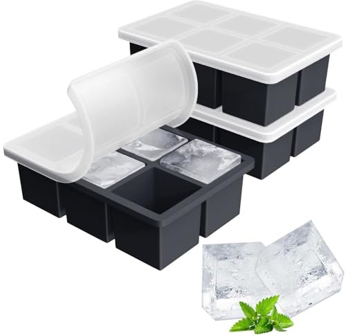 Silicone Ice Cube Trays, 3 Pack Ice Cube Tray with Lid, Flexible Silicone Ice Cube Moulds, BPA Free Ice Molds, Large Ice Cube Moulds for Baby Food, Whiskey, Cocktails, and Mixed Drinks
