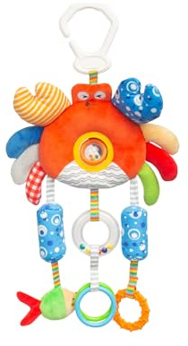 SENSILLO - Juguete para Cochecito de Bebé, Cadena para Cochecito, Juguete para Cochecito de Bebé Peluche Sonajeros Anillos Animales Colgantes, para Niños y Bebés Desde el Nacimiento - Cangrejo