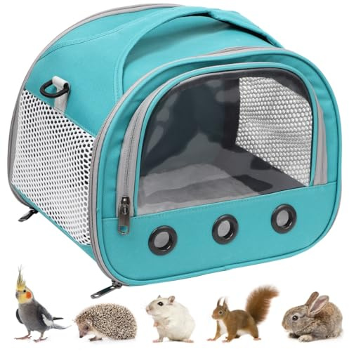 Guinea Pig Carrier, Small Animal Carrier Bag, Guinea Pig Backpack, Small Animal Bird Rabbit Turtle Cage Bag with Strap, Outdoor Handbag for Parrots Ferret Hedgehog Squirrel, Breathable & Perspective