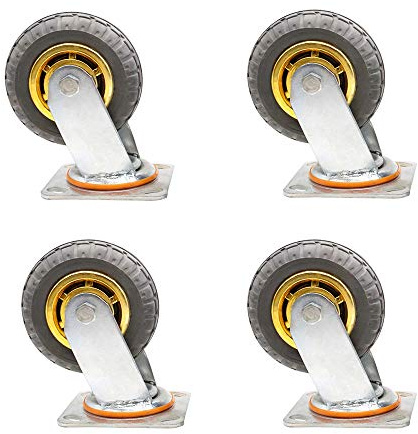Hjul med svänghjul, kraftiga dämpade gummihjul, massiva hjul, platta skottkärrhjul med bromsar, slitage(6 Swivel)