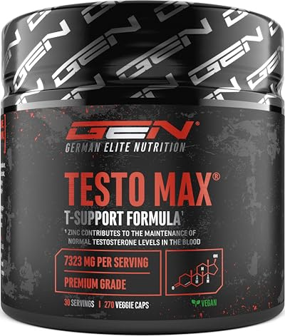 Testo MAX® - 270 Gélules - Extra Forte Dose avec 7323 mg par Dose Journalière - avec Acide D-Aspartique - Tribulus - Extrait de Maca - Bore - Zinc - Acides Aminés - Végan
