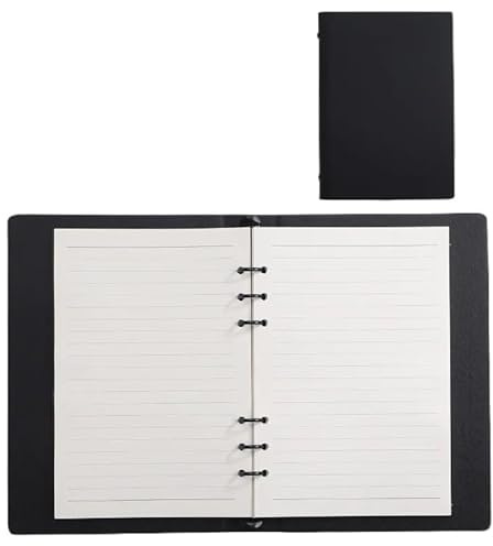 DVMSIEF Anteckningsbok med lösa blad kontor PU skrivande läder kort anteckningsblock svart minimalistiskt pappersark insida affärshandtag bärbar dator konto lös (vit crossing page)