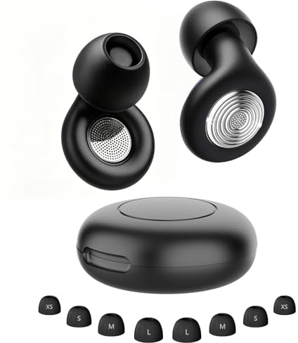 2026 Nuevo Tapones oidos ruido dormir, 45 dB tapones oidos cancelacion de ruido Reutilizables, Protección Auditiva, con 8 Puntas(XS/S/M/L) y Estuche para estudiar, viajar, concentrarse, Negro