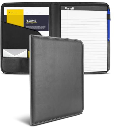 Samsill Professional Padfolio - Faux Leather Portfolio Folder for Men and Women, Leather Padfolio with 8.5 x 11 Writing Pad, Resume Portfolio Folder, Functional Business Portfolio for Meetings and Interviews, Black