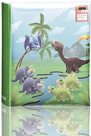 Arpan 4 x 6'' Kids Cute Dinosaurs in Prehistoric Scene Slip In Memo Childrens Photo Album For 200 Photos