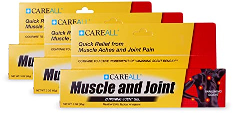 CareAll Muscle & Joint Vanishing Scent Gel, 3.0 oz. (3 Pack), Non-Greasy, Pain Relief Gel for Muscle, Back and Minor Arthritis, Topical Analgesic, 2.5% Menthol