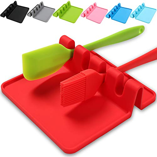 Repose cuillère Kitchen Repos ustensile Pose ustensiles Cuisine louche spatule Couvert Couvercle,Support en Silicone avec égouttoir,Outil pour protéger Plan de Travail,crédence et Plaque Cuisson