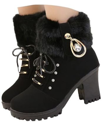 ticticlily Femme Bottes de Neige Fourrure Chaud Mode Courts avec Doublure Bottines Haut Talon Hiver Chaussures Bottes Snow Boots C Noir 41 EU