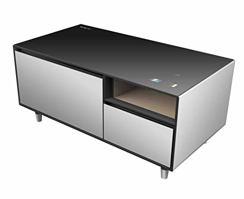 Emerio MusicFridge - Kombination aus Getränkekühler (68L) mit Gefrierfach (14L), Soundbar und Lounge-Tisch, Bluetooth, 2xUSB, 1x USB-C, klangvoller Sound, Sensortasten, gehärtete Glasoberfläche