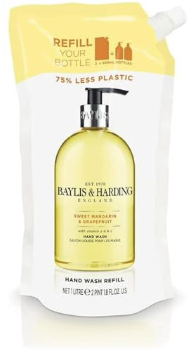 Baylis & Harding Sweet Mandarin & Grapefruit Hand Wash 1 Litre Refill Pouch (Pack of 1) - Vegan Friendly