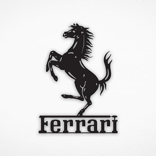 NORTH KAISER Arte Mural Metálico Ferrari | Decoración Pared Logotipo Coche | Escultura Automotriz Para Garaj Sala Estar Dormitorio Interior Y Exterior | Regalo Para Amantes (Negro, 40 x 25 cm)