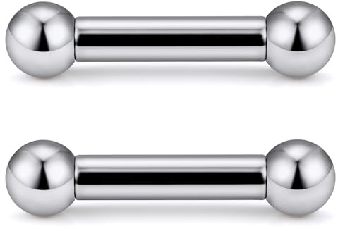 Ftovosyo G23 Titanium PA Ring Internally Threaded Straight Barbell Nipple Ring 6G 16mm Tongue Rings Body Piercing Jewelry for Woemn 2Pcs