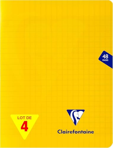 Clairefontaine 343751AMZC - Pack 4 Schulheft/Heft Mimesys, 17 x 22 cm, 24 Blatt, französische Lineatur, 90g, Einband aus PP, Gelb, 1 Pack