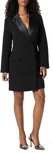 The Drop Robe Blazer Courte pour Femme, avec Revers en Satin, Noir, 4XL Grande Taille