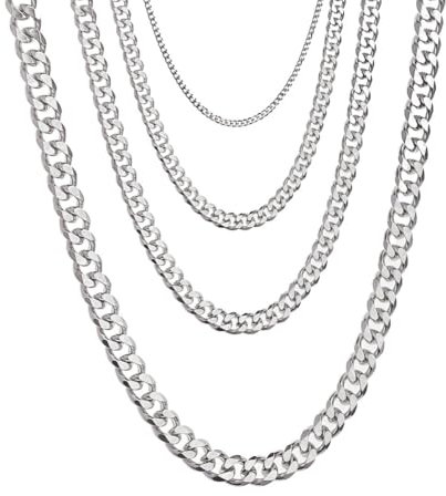 Zinvefa Halskette Herren Silberkette, 3/5/7/9mm Edelstahl Panzerkette Kette für Herren Damen Goldkette Länge 50/55/60cm