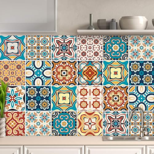 AREDE 32 x Adhesivos de Pared Azulejos / 15 x 15 cm/Pegatinas Autoadhesivos Láminas Decorativas para Decoración del Hogar, PVC Vinilos Mosaico Impermeables para Baño, Cocina y Salón / T1002