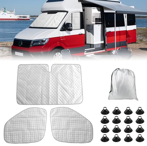3-delad termisk bilmatta ersättning för VW Crafter/Grand California 20108–2025, solskydd vindruta, hopfällbart solskydd set, svart foder
