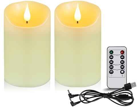 Koelaa Candele Ricaricabili, Set di 2 Candele senza Fiamma, Effetto Fiamma 3D Realistica, Candele LED con Timer e Telecomando, per Festivals Decoration-7.5 * 15cm