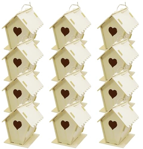 Muzrunq Kit de Maison d'oiseau Bricolage Maisons d'oiseaux en Bois Non peintes nichoir en Forme de Coeur avec Crochet Suspension 12 pièces Maisons en Bois nichoir Maison Suspendue