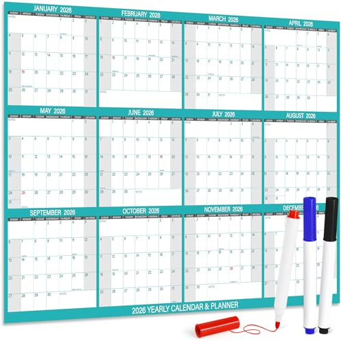 24 x 36 2026 Wall Calendar with 3 Pack Fineliner Color Pens, Large 12 Month Annual Yearly Planner, Erasable Wet & Dry Erase Laminated Calendar for Wall, Reversible, Horizontal/Vertical