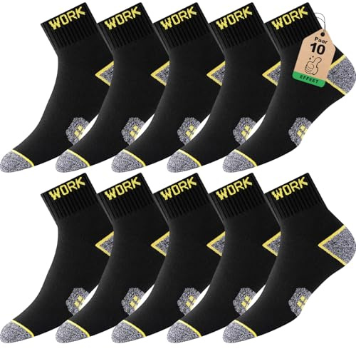 Effeet Calcetines de Trabajo para Hombre - 10 Pares, Calcetines Cortos Tipo Quarter, Transpirables con Suela Acolchada,Duraderos y Cómodos，WORK Socks-39-42