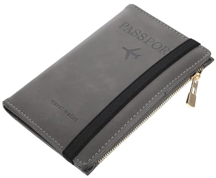 GLSTOY Rfid Blocking Travel Passport Cover Pu Protective Document Holder Card Organizer for Women Men, Zipper Wallet for Safe Access Passes and Id Storage, Dark Gray