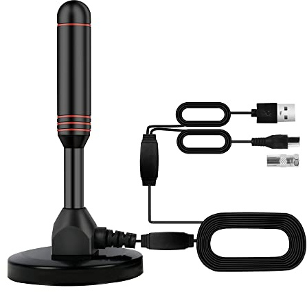 Indoor TV Antenna with 2 Signal Boosters & 32FT Cable – Digital Antenna for Smart TV, Magnetic Base, Supports 4K 1080p – Dual Amplifiers for Long Range Reception of Local Channels (Red)