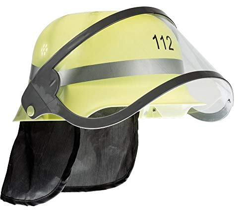 Idena 8040005 - Casque de pompier pour enfants, avec visière rabattable et foulard pour la nuque, ouvertures d'aération et rembourrage intérieur, 112, intervention, profession, casque de protection, pompier, pompier