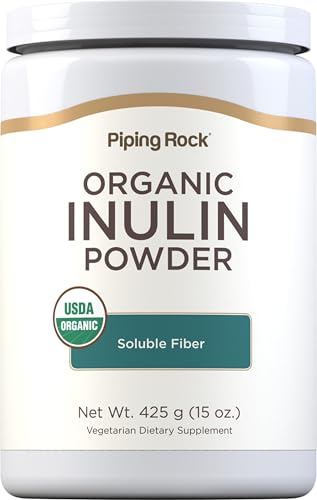 Piping Rock Organic Inulin Powder | 15 oz | Soluble Fiber Supplement | FOS Powder | Vegetarian, Non-GMO, Gluten Free